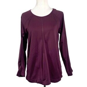 Athleta With Ease Top Long Sleeve Burgundy Top Womens Size Large Spiced Cabernet